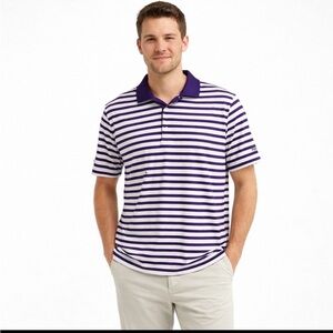 RLX Ralph Lauren Golf Shirt Size Large Purple & White Stripped  READ